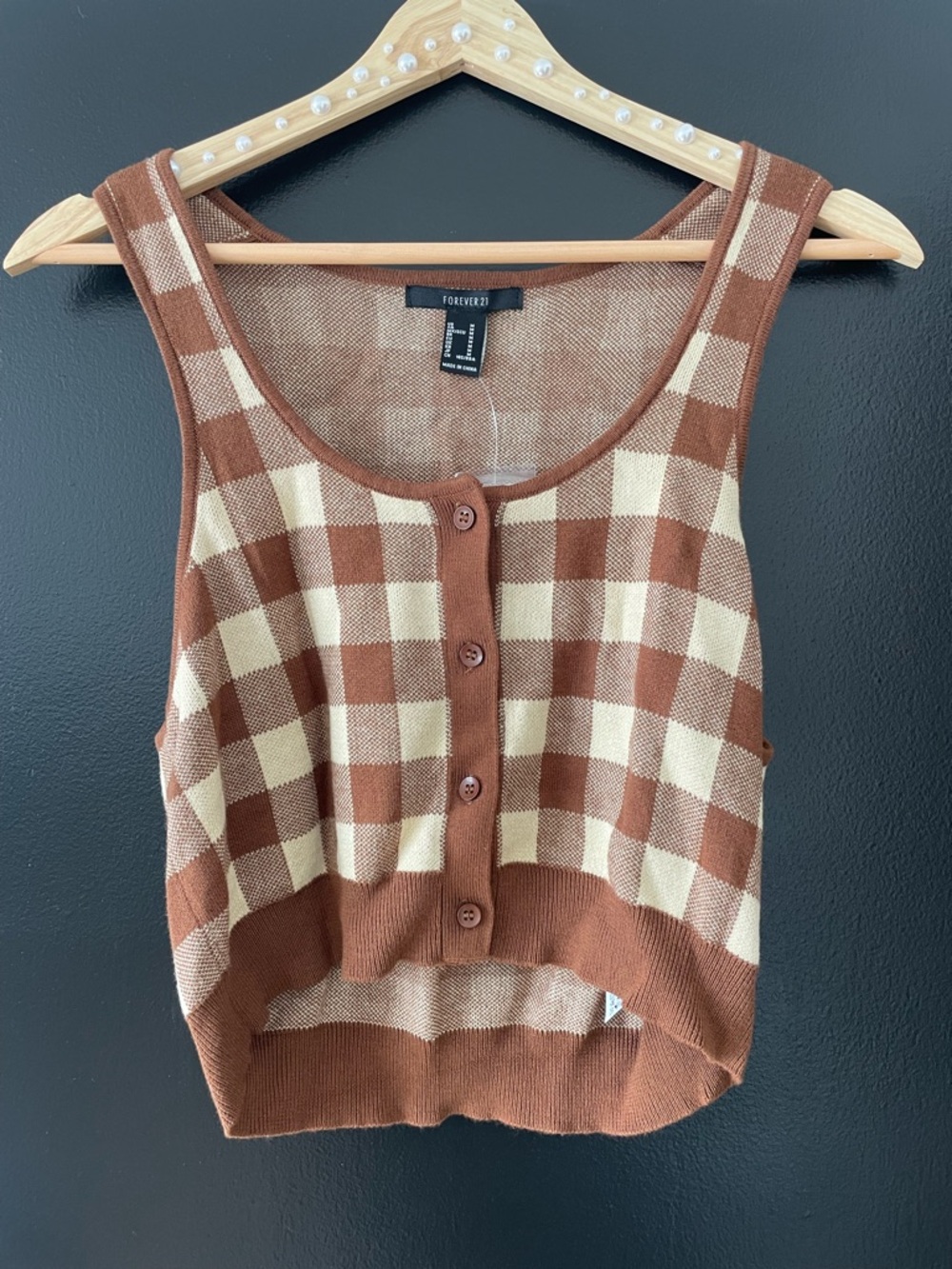Forever 21 Brown and Cream Checkered Knit Tank